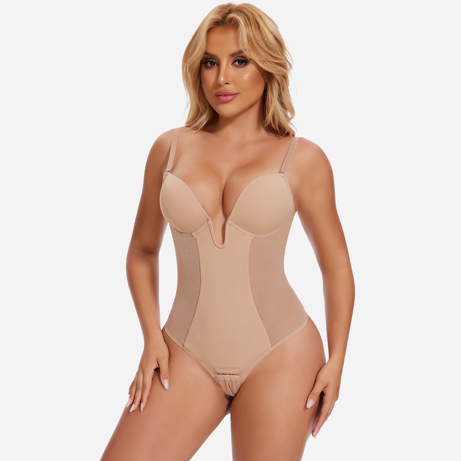 NOIRA – U-Plunge Rugloze Shapewear String Body - LivingCurves Beige / S