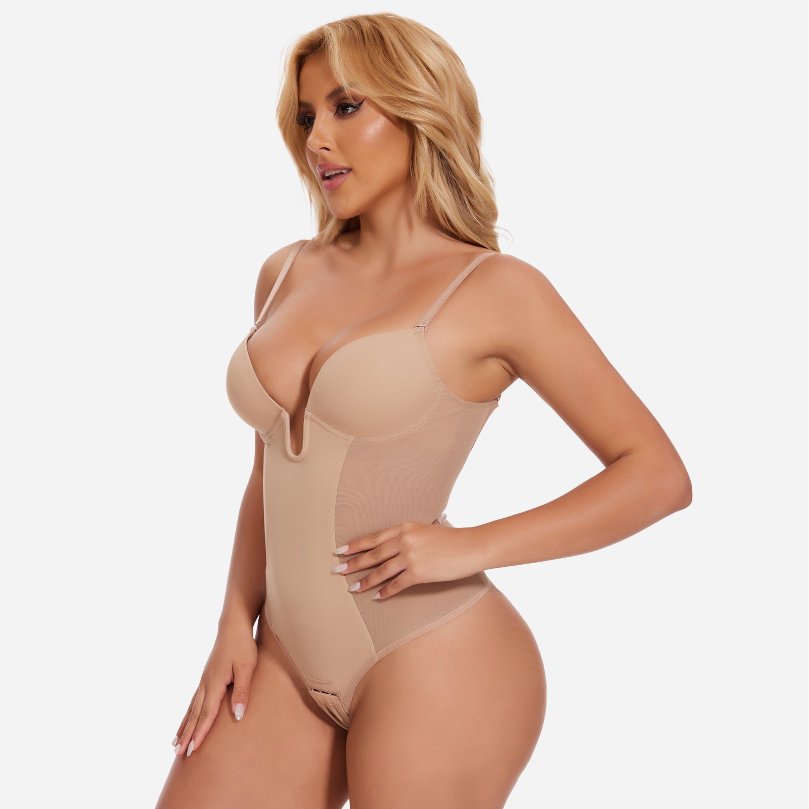 NOIRA – U-Plunge Rugloze Shapewear String Body - LivingCurves Beige / S