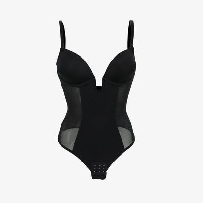 NOIRA – U-Plunge Rugloze Shapewear String Body - LivingCurves Zwart / S