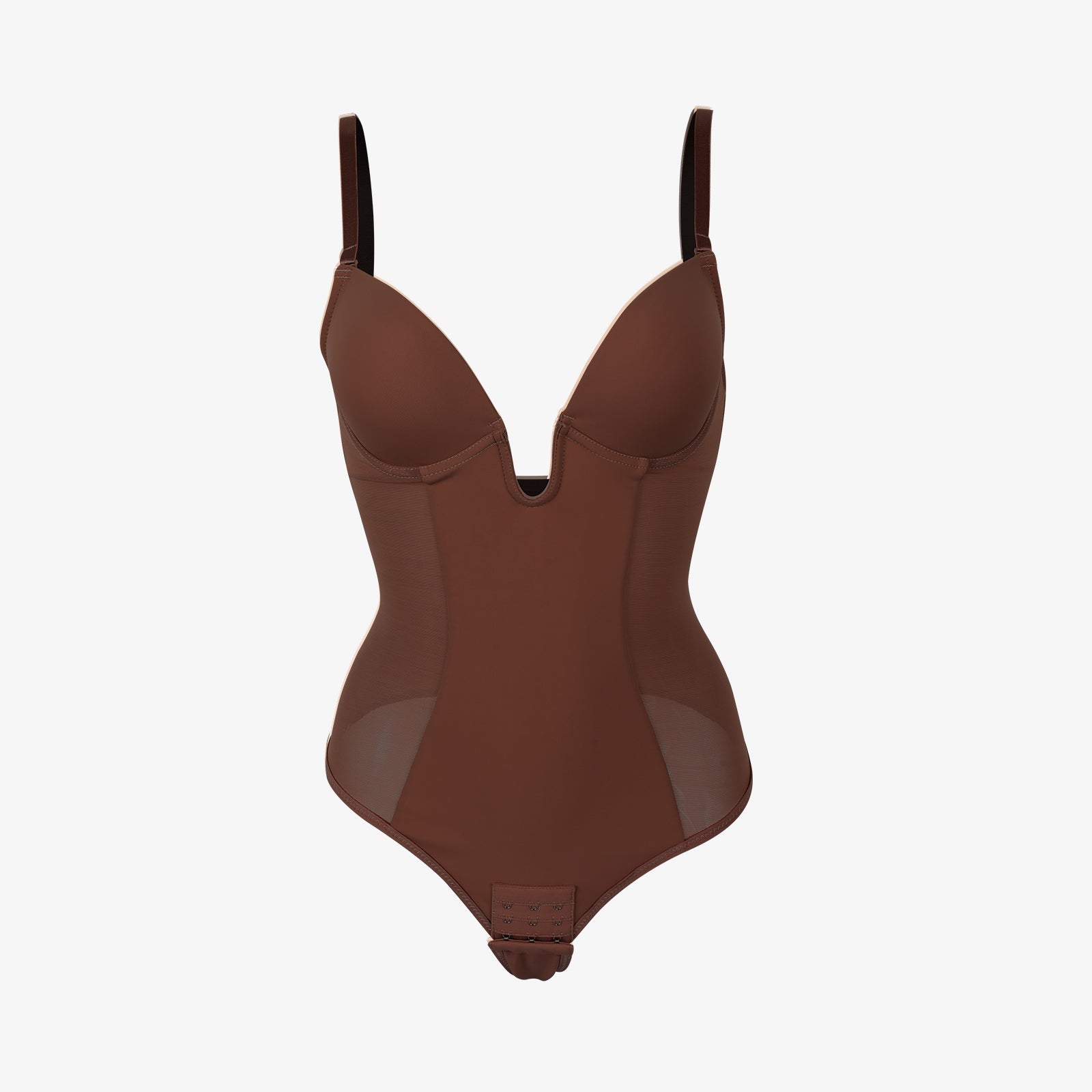 NOIRA – U-Plunge Rugloze Shapewear String Body - LivingCurves Bruin / S