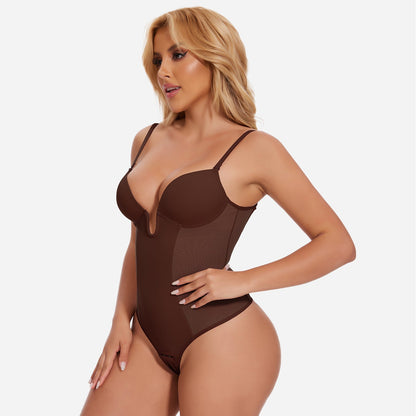 NOIRA – U-Plunge Rugloze Shapewear String Body - LivingCurves Beige / S