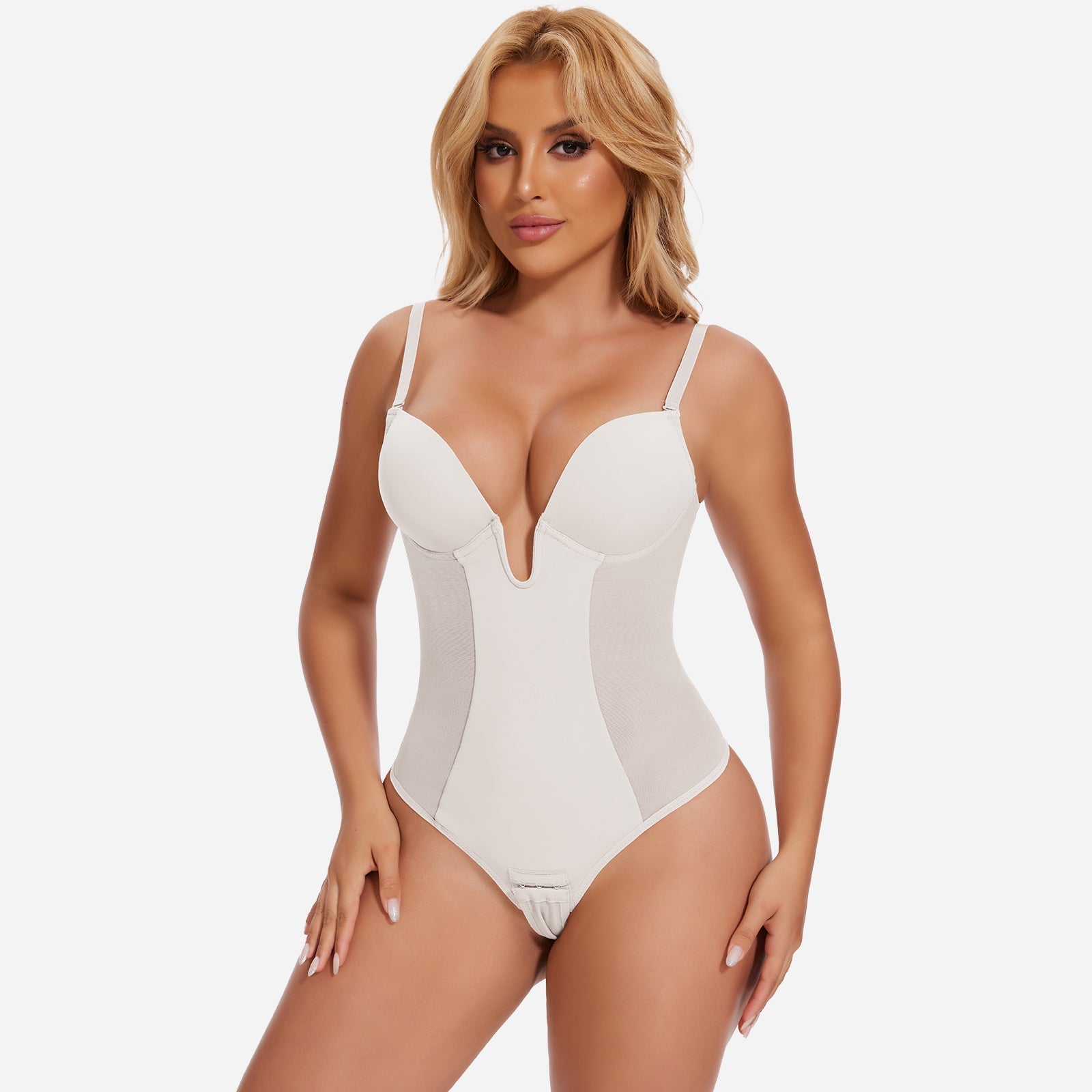 NOIRA – U-Plunge Rugloze Shapewear String Body - LivingCurves Beige / S