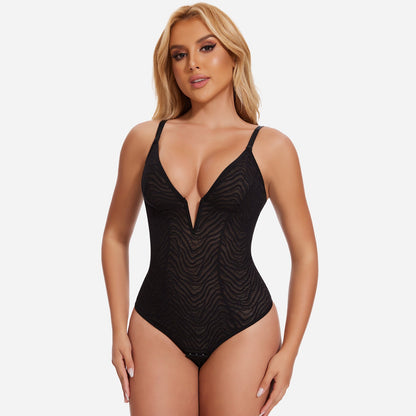 ZYNEA – Deep V Kant Shapewear String Body - LivingCurves Zwart / S
