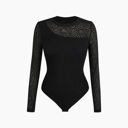 MYARA – Elegante Bodysuit met Lange Mouw - LivingCurves Zwart / S