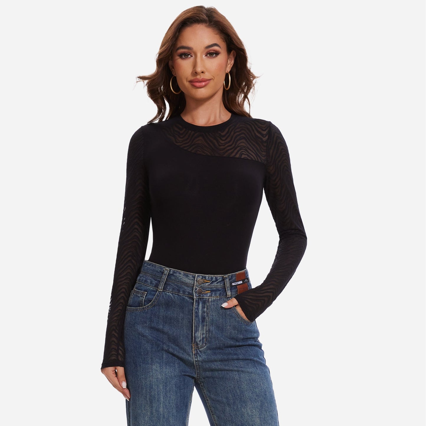 MYARA – Elegante Bodysuit met Lange Mouw - LivingCurves Wit / S