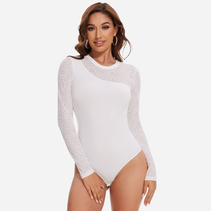MYARA – Elegante Bodysuit met Lange Mouw - LivingCurves Wit / S