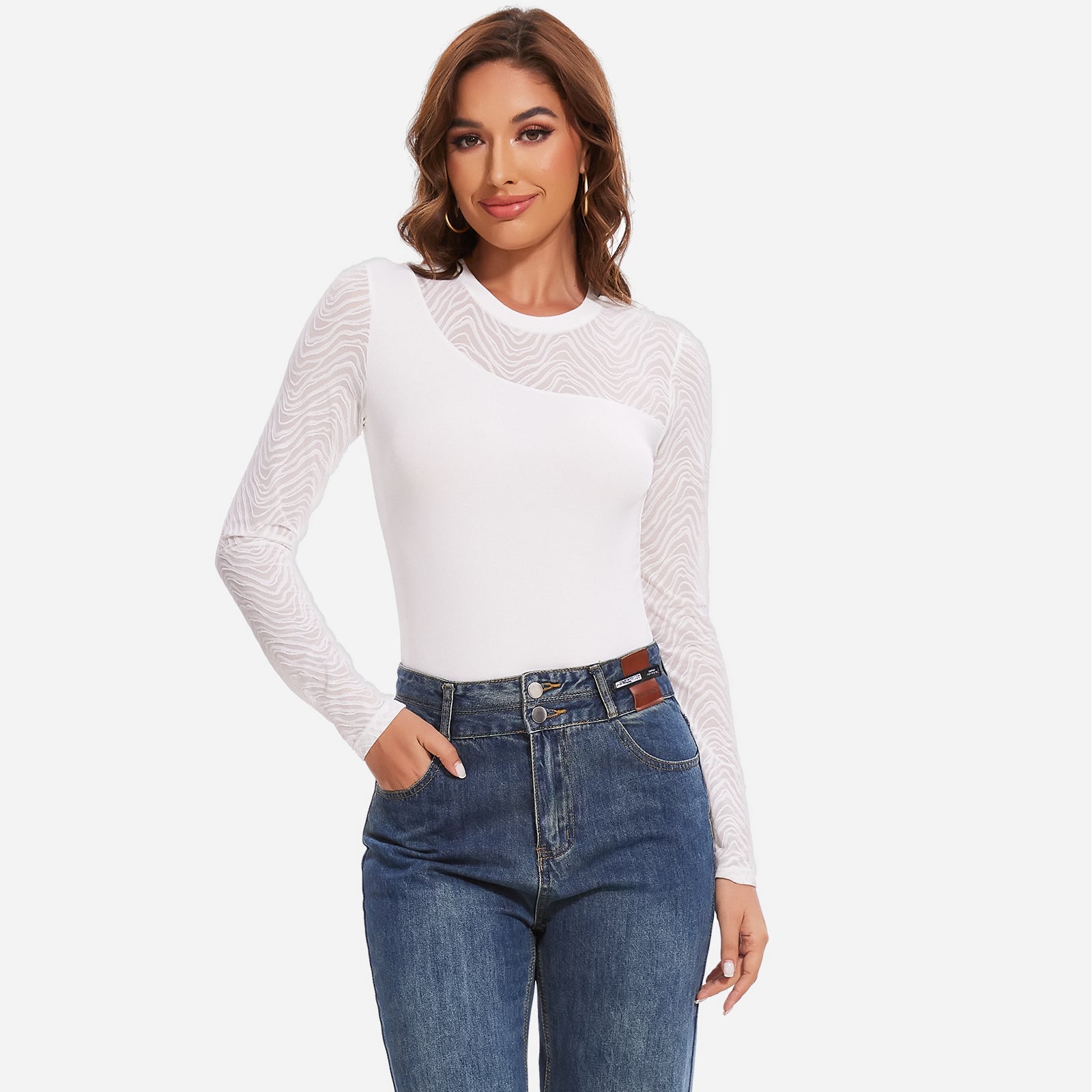 MYARA – Elegante Bodysuit met Lange Mouw - LivingCurves Wit / S