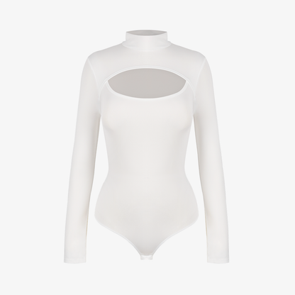 LUNOR – Herfst Bodysuit met Cutout en Lange Mouw - LivingCurves Wit / S