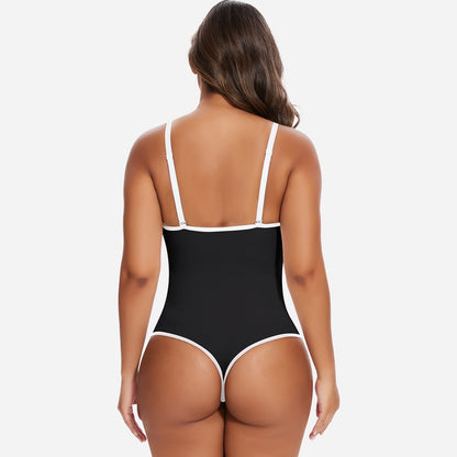 ESONA – Shapewear String Bodysuit met Diepe V en Rugloos Design - LivingCurves Zwart / S