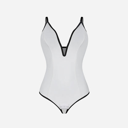 ESONA – Shapewear String Bodysuit met Diepe V en Rugloos Design - LivingCurves Wit / S