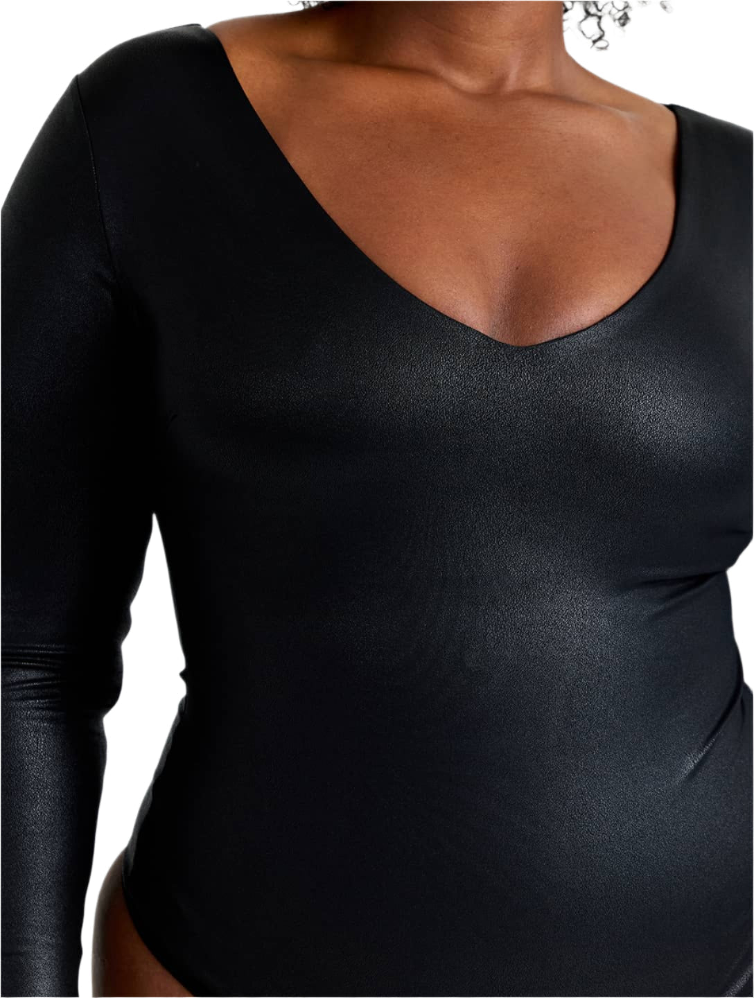 ISOLDE – Leather Look Bodysuit met Lange Mouwen - LivingCurves Zwart / S