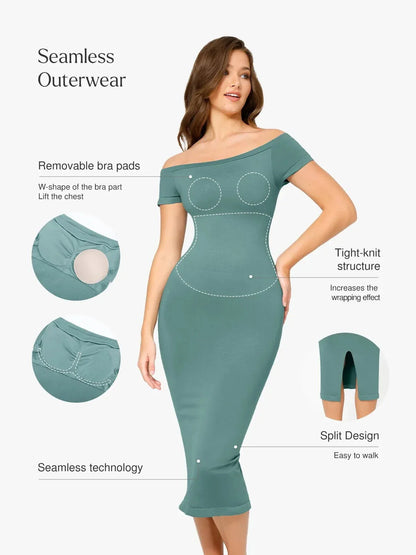ELYSE – Eco Off-Shoulder Shaping Dress
