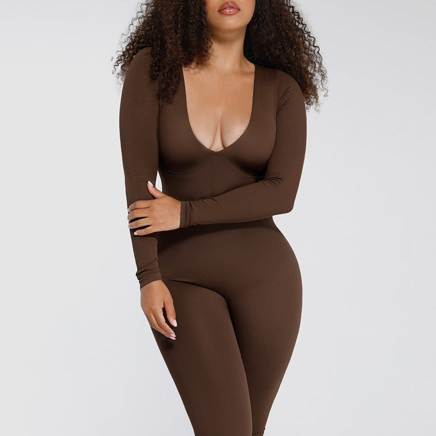 IORAH – Naadloze Slimming V Catsuit - LivingCurves Bruin / XS/S
