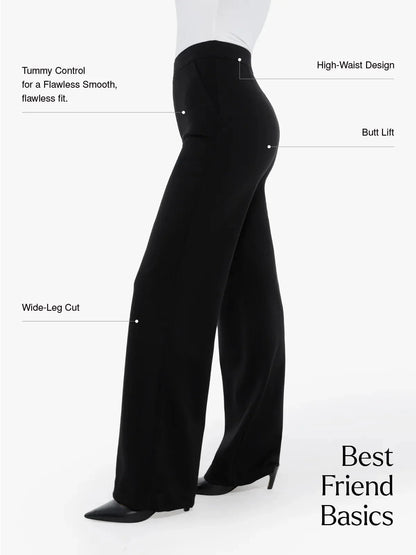 SELENE – Shaping Ponte Wide-Leg Pants - LivingCurves Business Casual Pants Zwart / XS