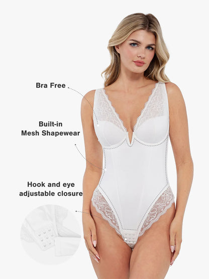 ALYA – Lace Hourglass Bodysuit - LivingCurves Sexy Tops Body Shaper Wit / XS