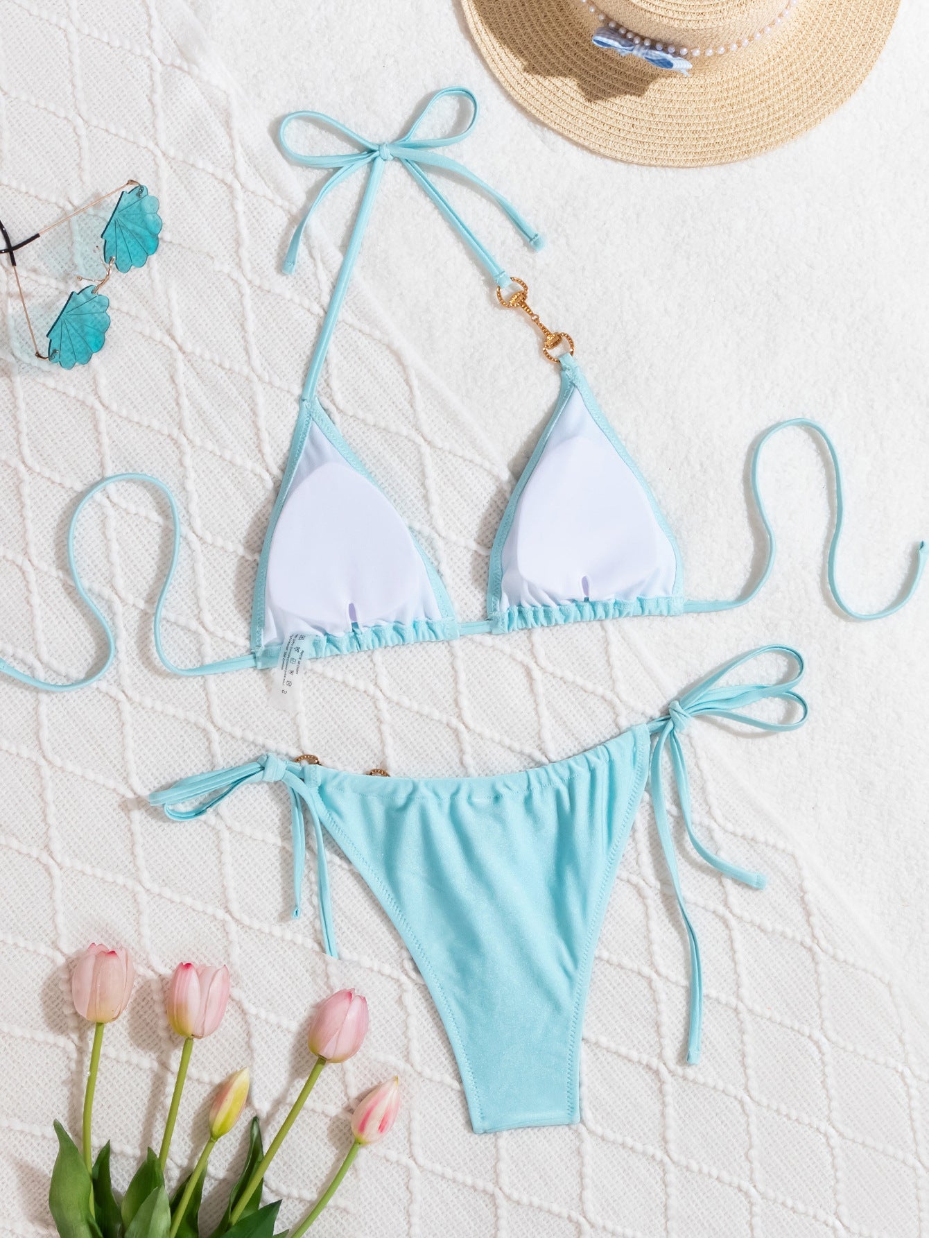 Lichtblauwe Bikini Dames – Set met Strass Gesp