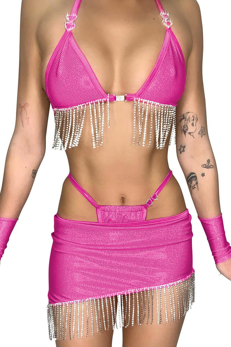 Lingerieset Dames Pailletten – Fuchsia 5-Delig Glamour – Verleidelijke Set met Soepele Pasvorm