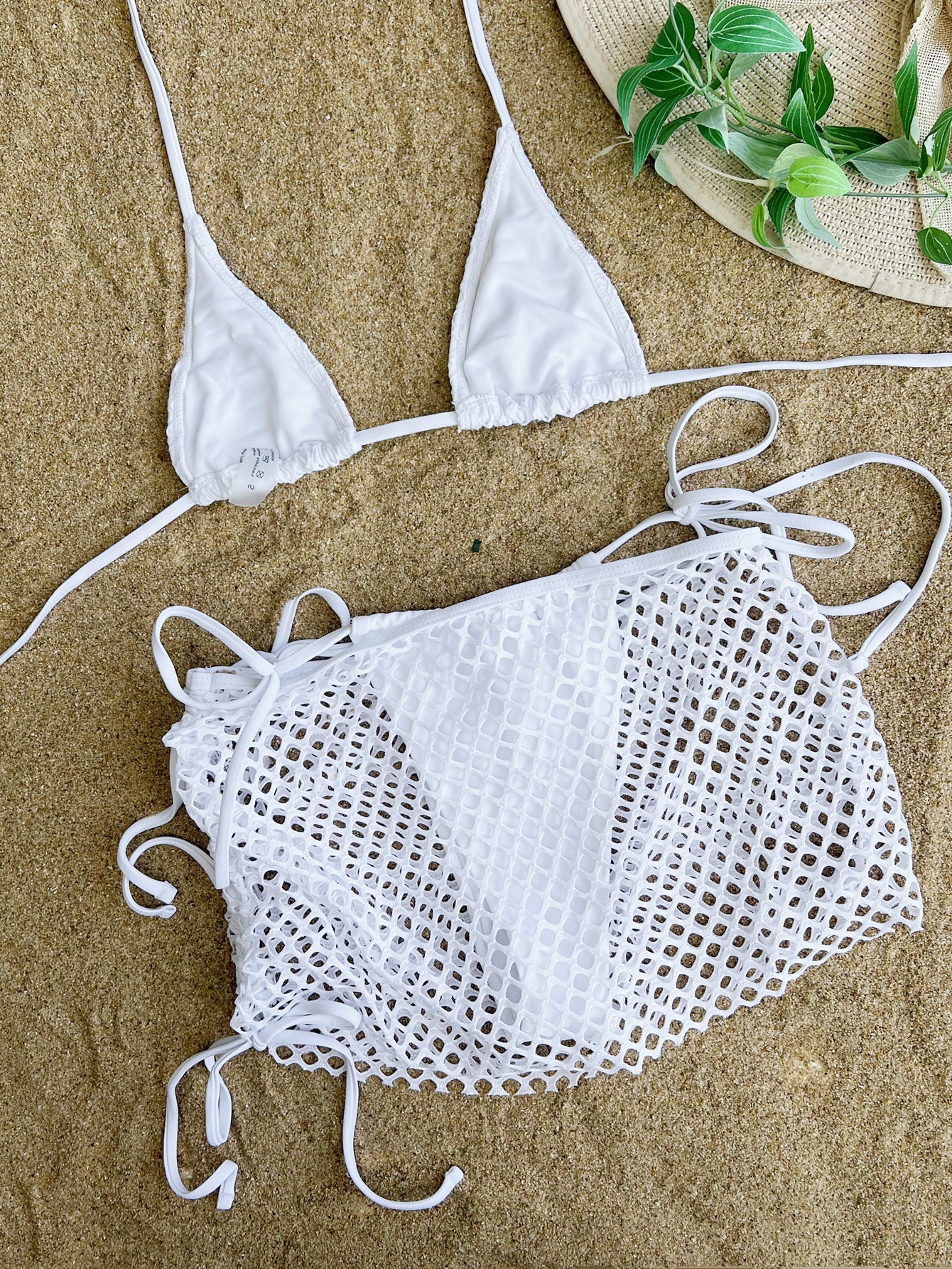 Witte Mesh Bikini Set Dames Uitsnede Zwemkleding