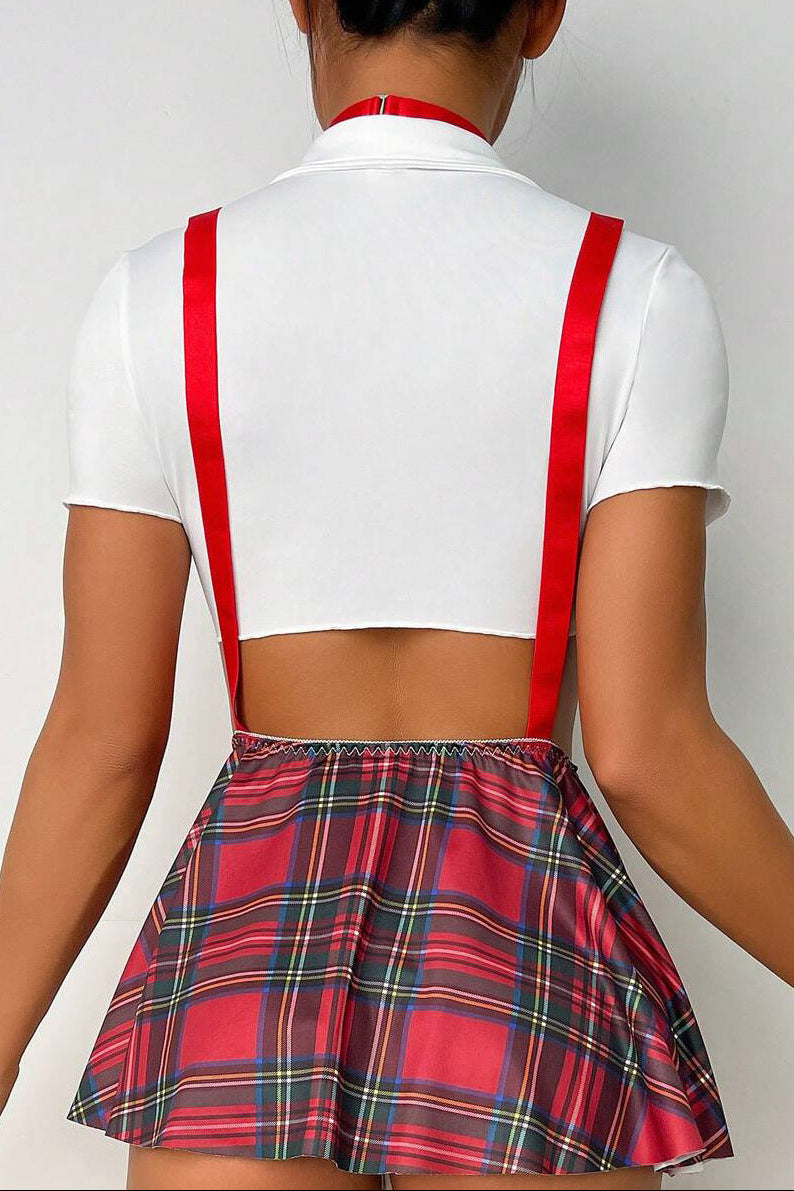 Schoolgirl Set Dames Geruit – Rood 5-Delig Met Jarretels – Verleidelijk Design & Comfort