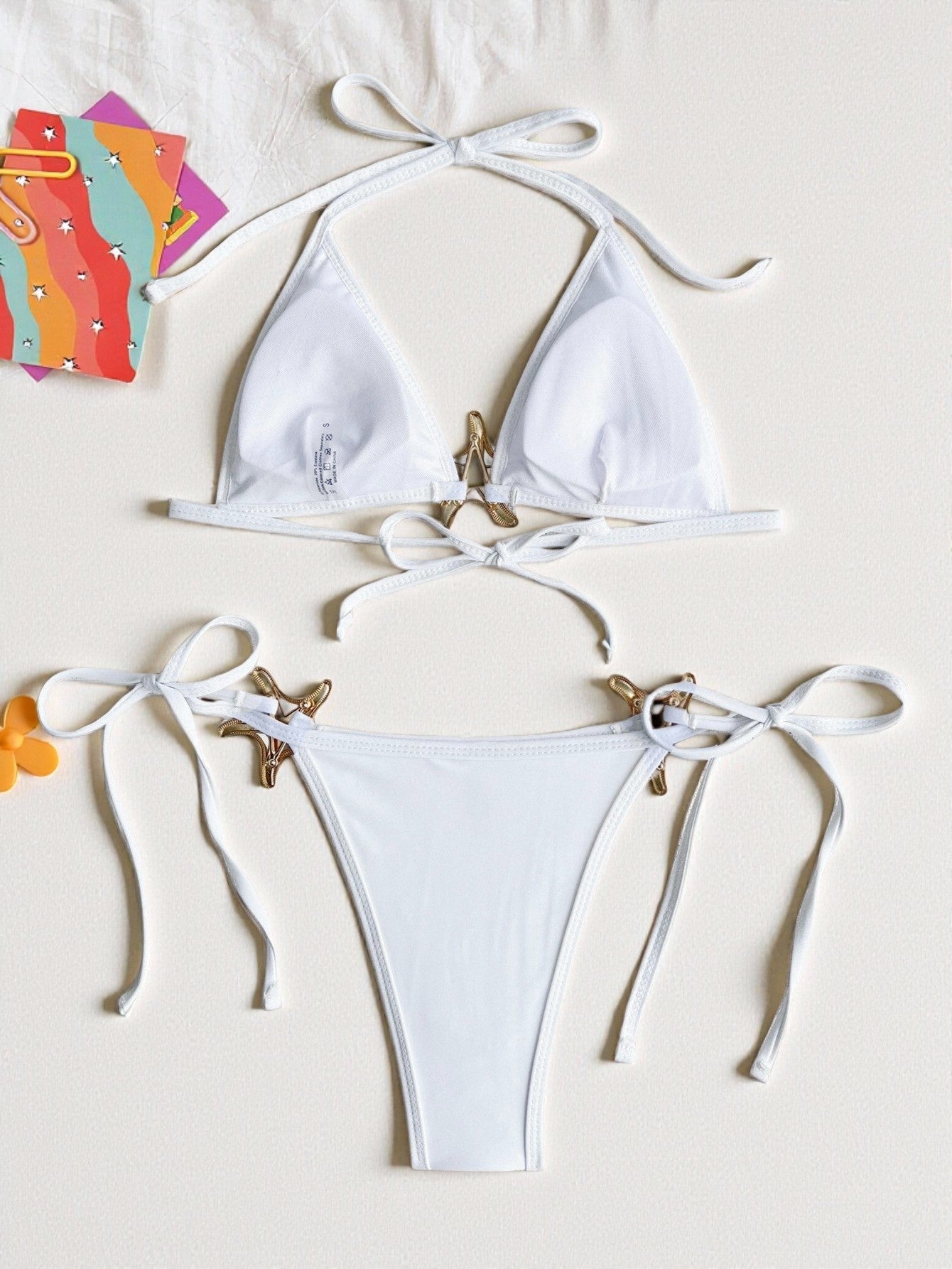 Zilveren Witte Bikini Set Dames met Pailletten