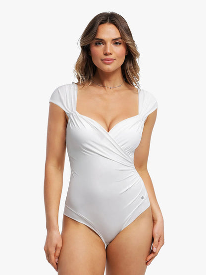 ISOLDE – Draped Cap Sleeve Bodysuit - LivingCurves Wit / XS