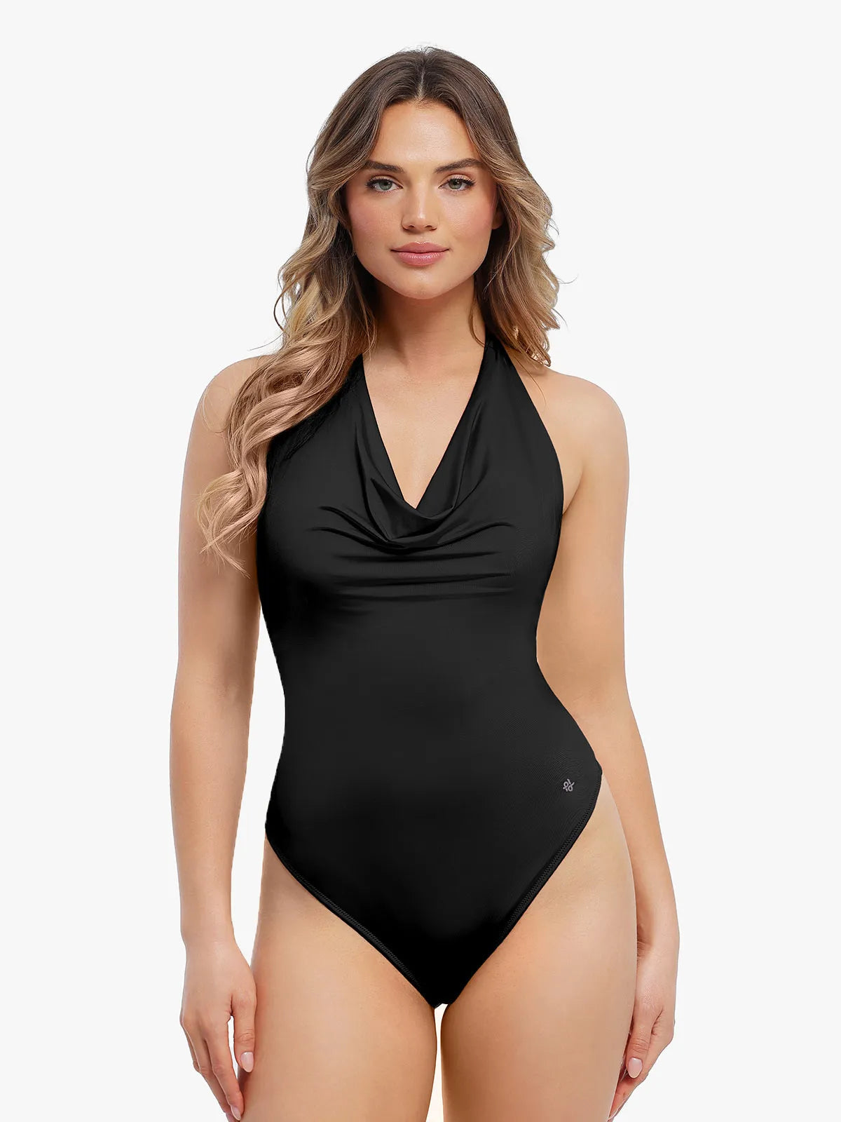 Shapewear Cowl Neck Halter Tummy Control Bodysuit - LivingCurves Black / XS