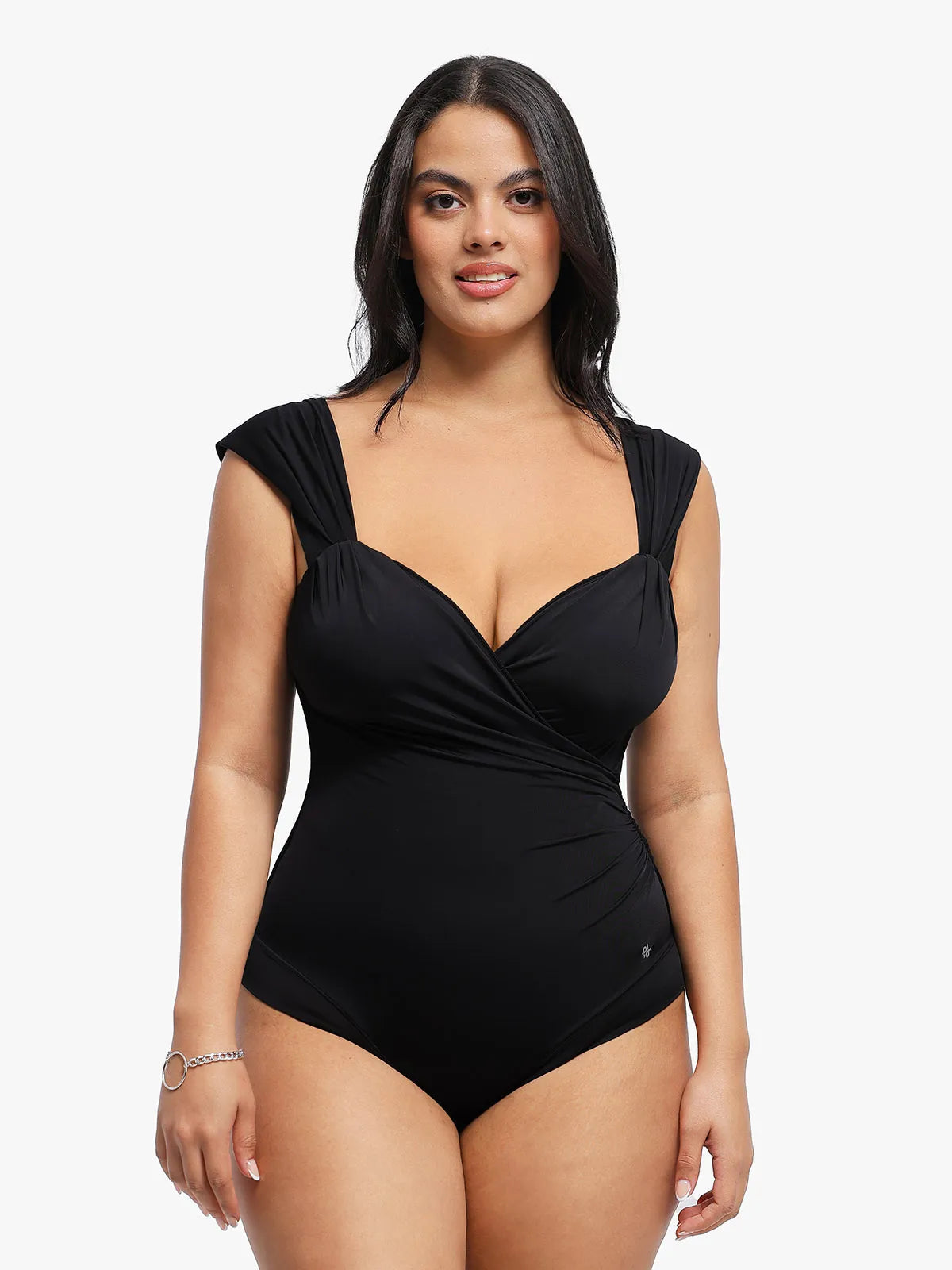 ISOLDE – Draped Cap Sleeve Bodysuit - LivingCurves Zwart / XS
