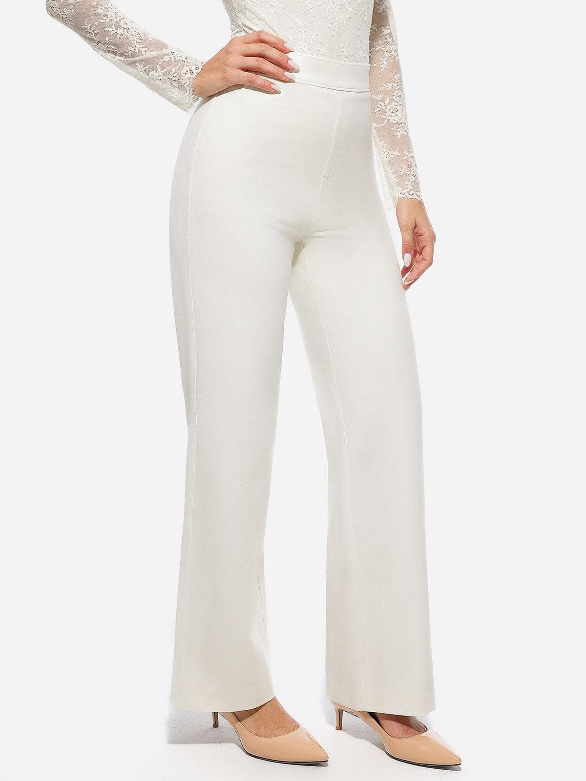 SELENE – Shaping Ponte Wide-Leg Pants - LivingCurves Business Casual Pants Zwart / XS