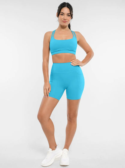 BRXL Cross Strap Sports Bra High-Waisted Shorts Set