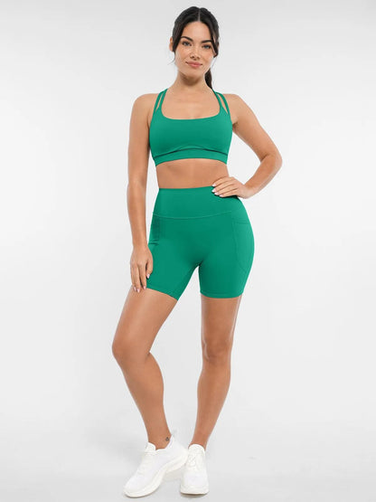 BRXL Cross Strap Sports Bra High-Waisted Shorts Set