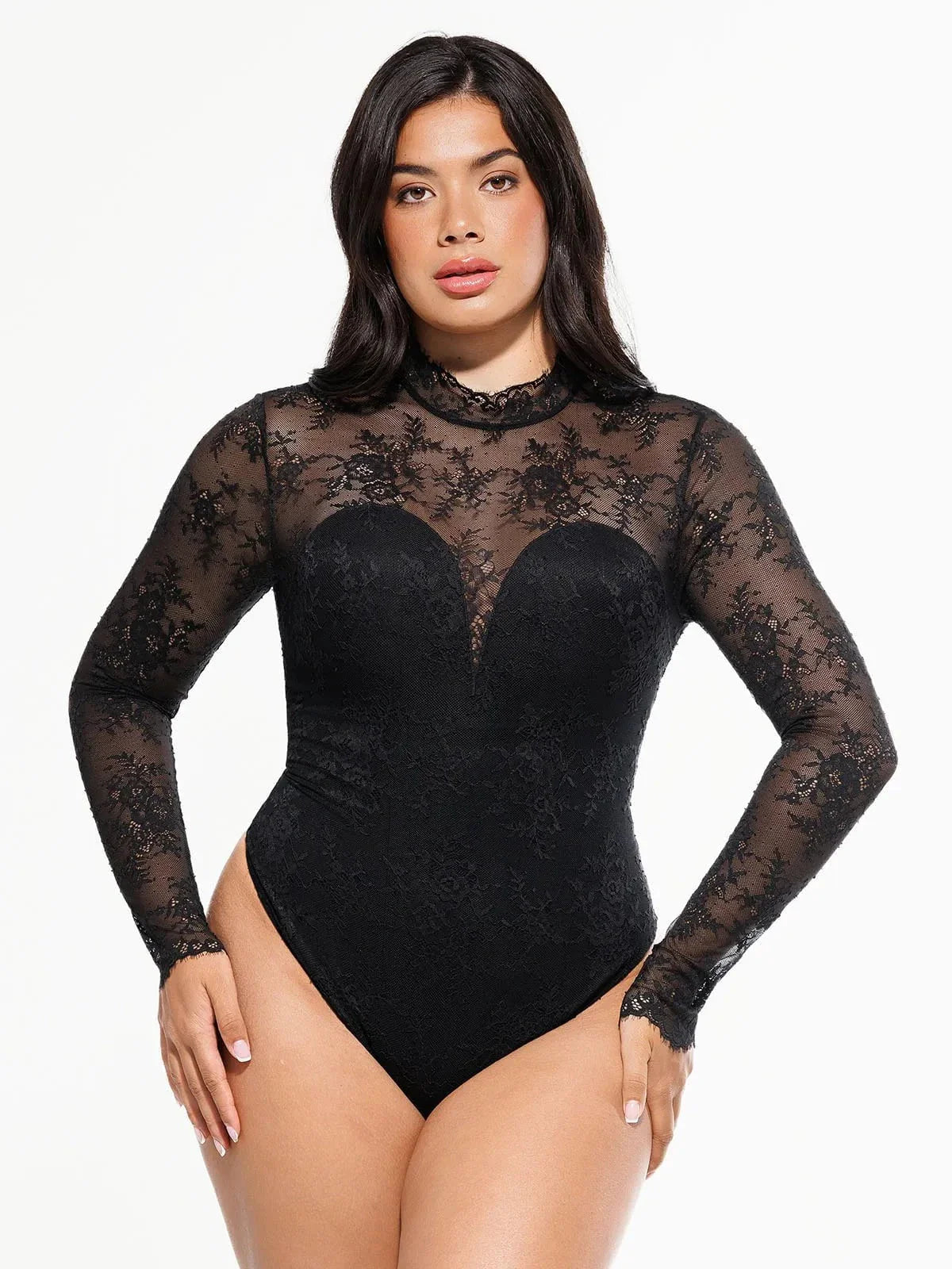 ELVIA – Lace Bodysuit met Lange Mouwen - LivingCurves Zwart / XS