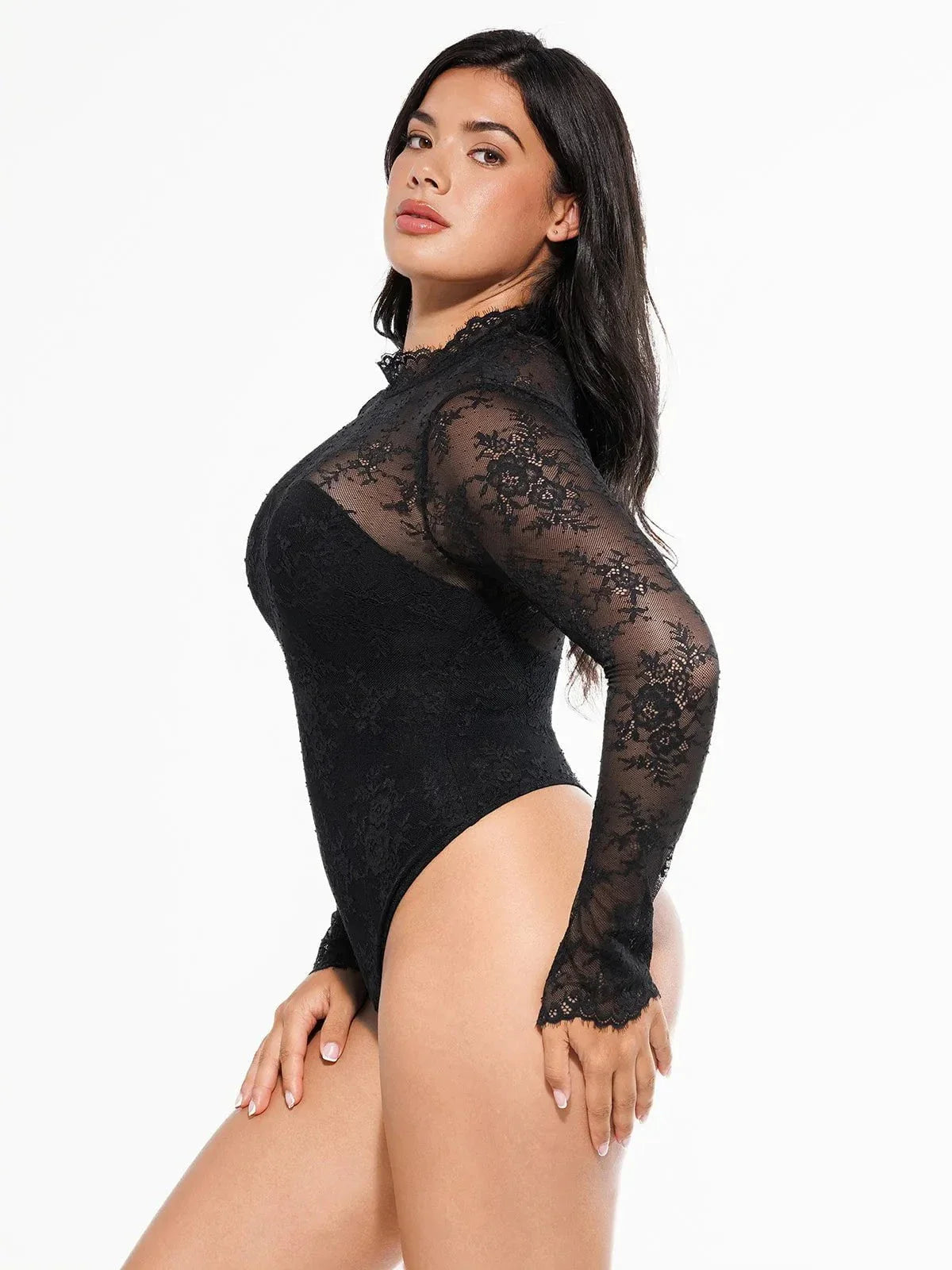 ELVIA – Lace Bodysuit met Lange Mouwen - LivingCurves Zwart / XS