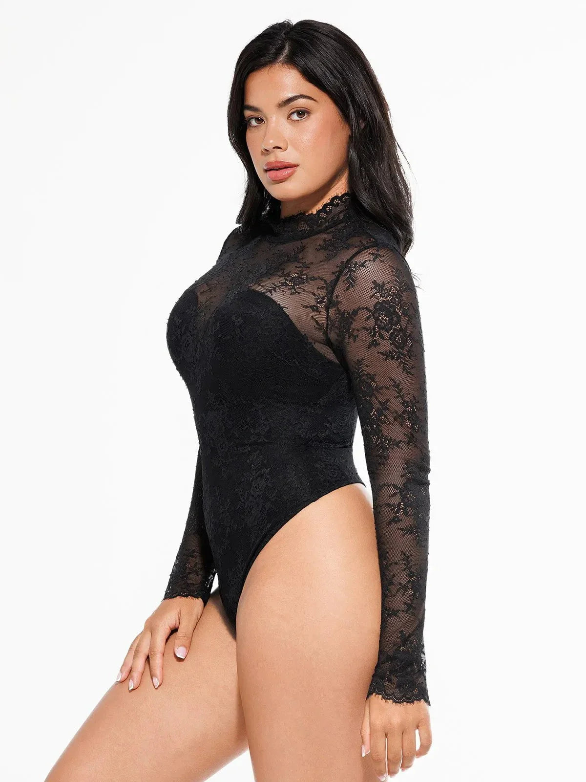 ELVIA – Lace Bodysuit met Lange Mouwen - LivingCurves Zwart / XS