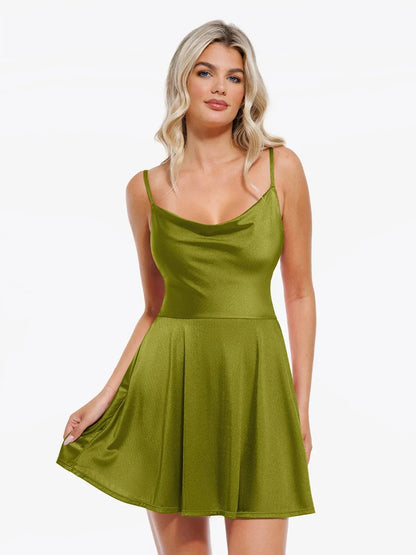 VIORA – Shaping Cowl Neck Flare Dress