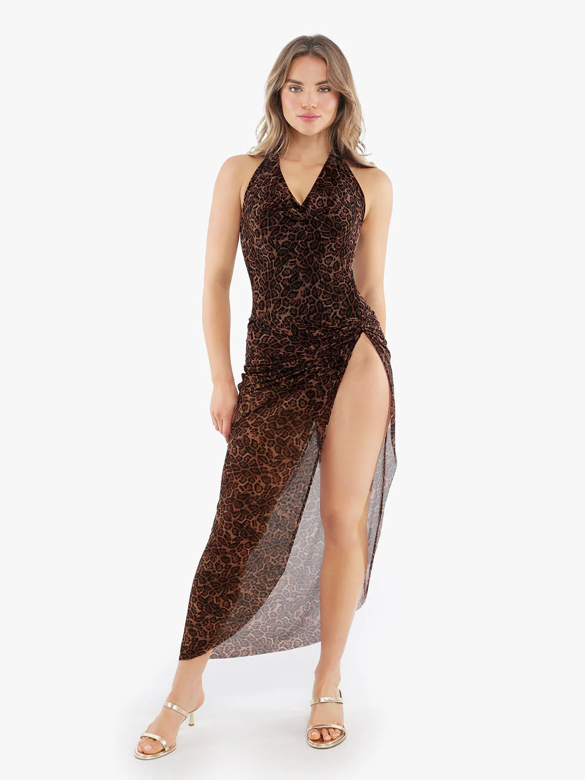 Shapewear Leopard Cowl Neck Halter Tummy Control Bodysuit - LivingCurves Leopard / XS