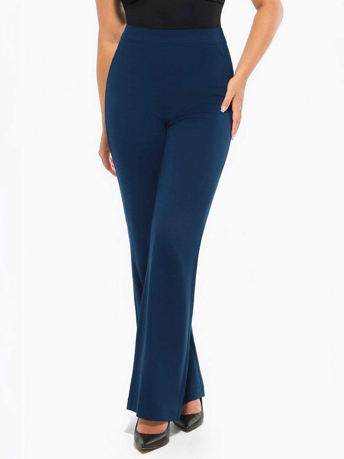 SELENE – Shaping Ponte Wide-Leg Pants - LivingCurves Business Casual Pants Zwart / XS