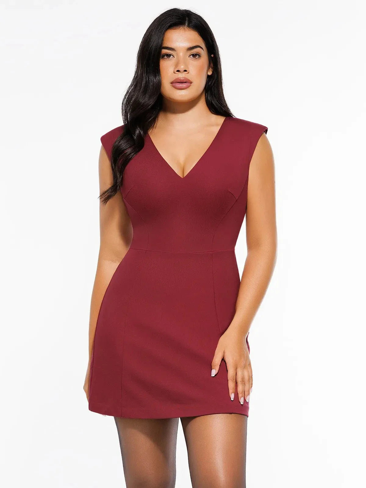ORINA – Shaping V-Neck Mini Dress - LivingCurves Red / XS