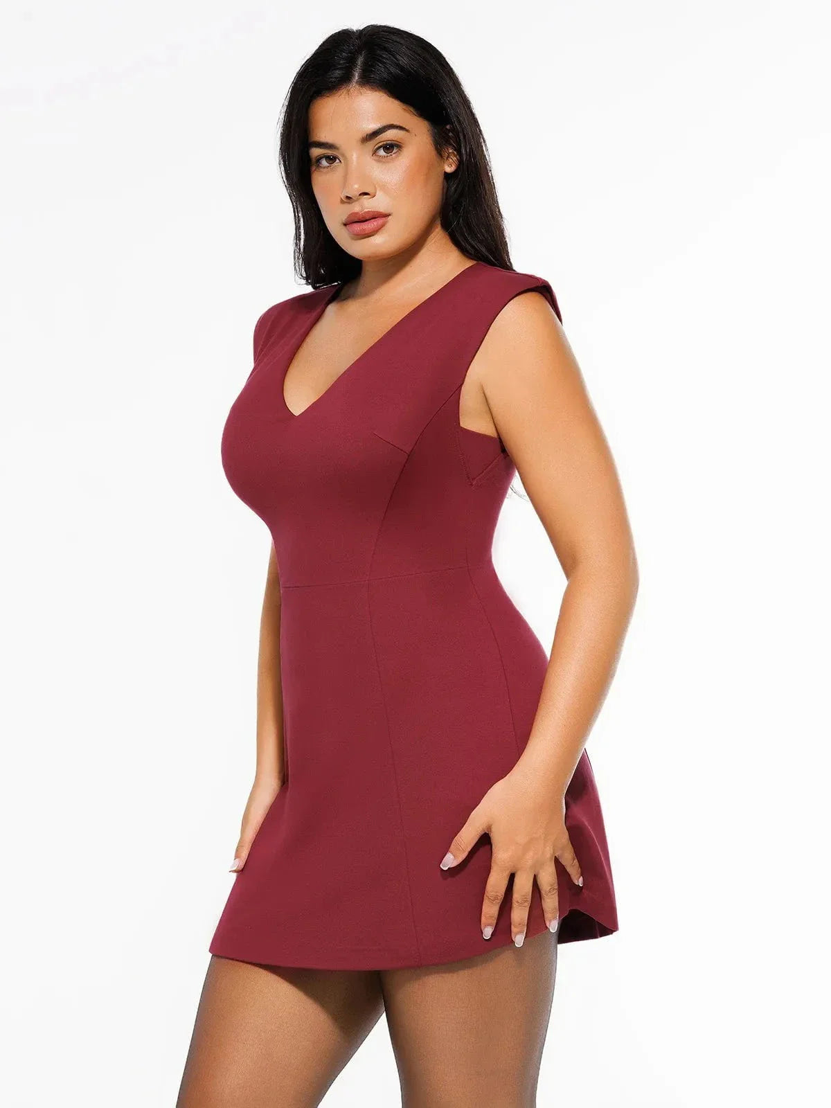 ORINA – Shaping V-Neck Mini Dress - LivingCurves Red / XS