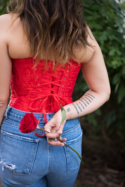 Corsets Overbust Brocade Ruffle Red & Black