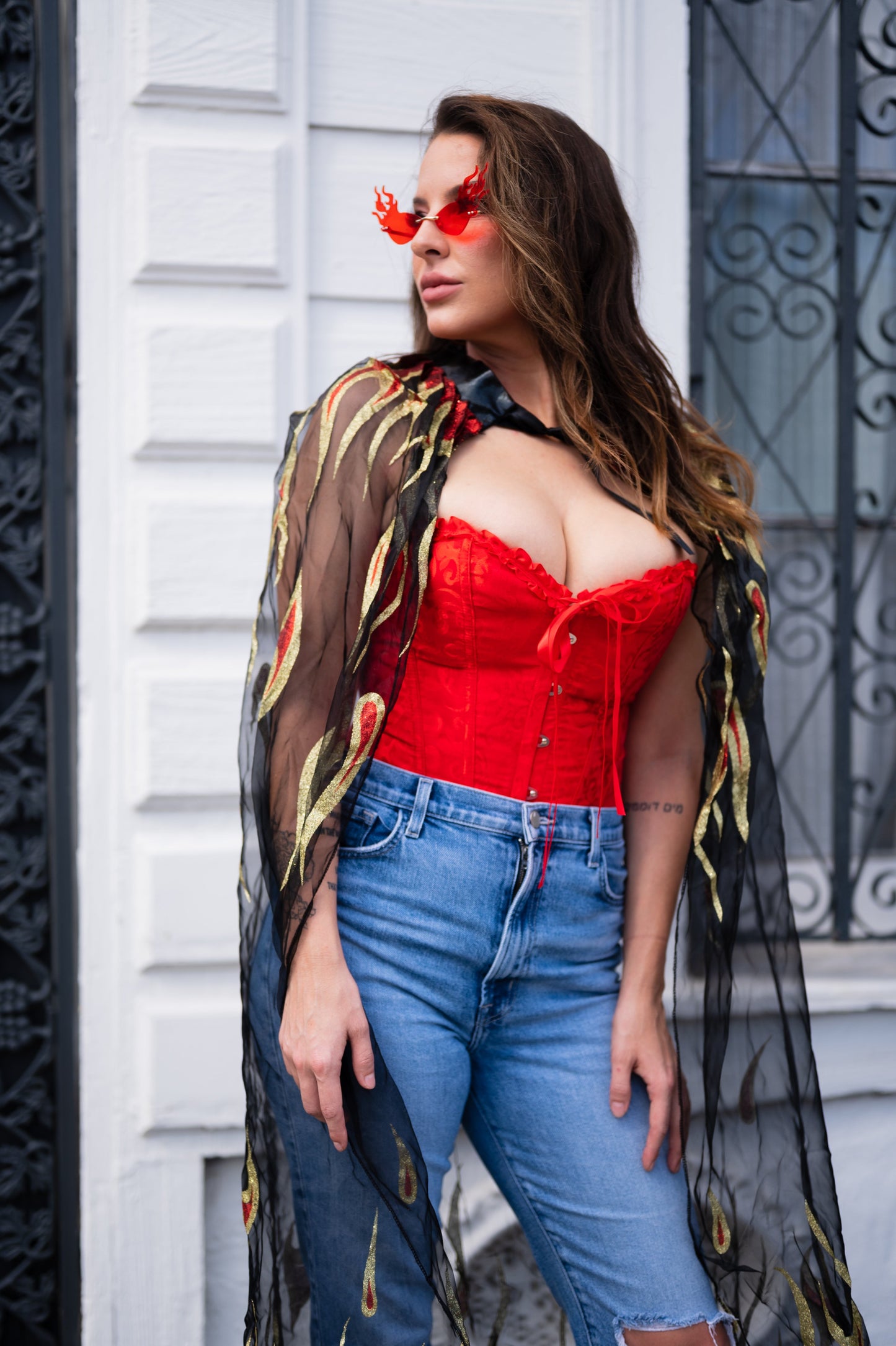 Corsets Overbust Brocade Ruffle Red & Black