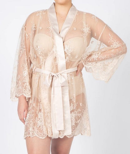 Rya Sleepwear Darling Champagne Lace Plus Size Robe 197X