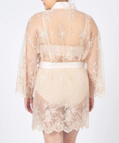 Rya Sleepwear Darling Champagne Lace Plus Size Robe 197X