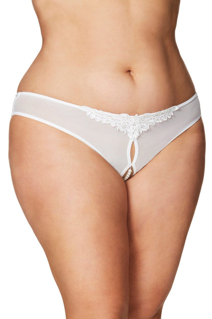 Oh La La Cheri Lingerie Paradise Basic Colors Pearl Crotchless Plus Size Thong Panty 2066X