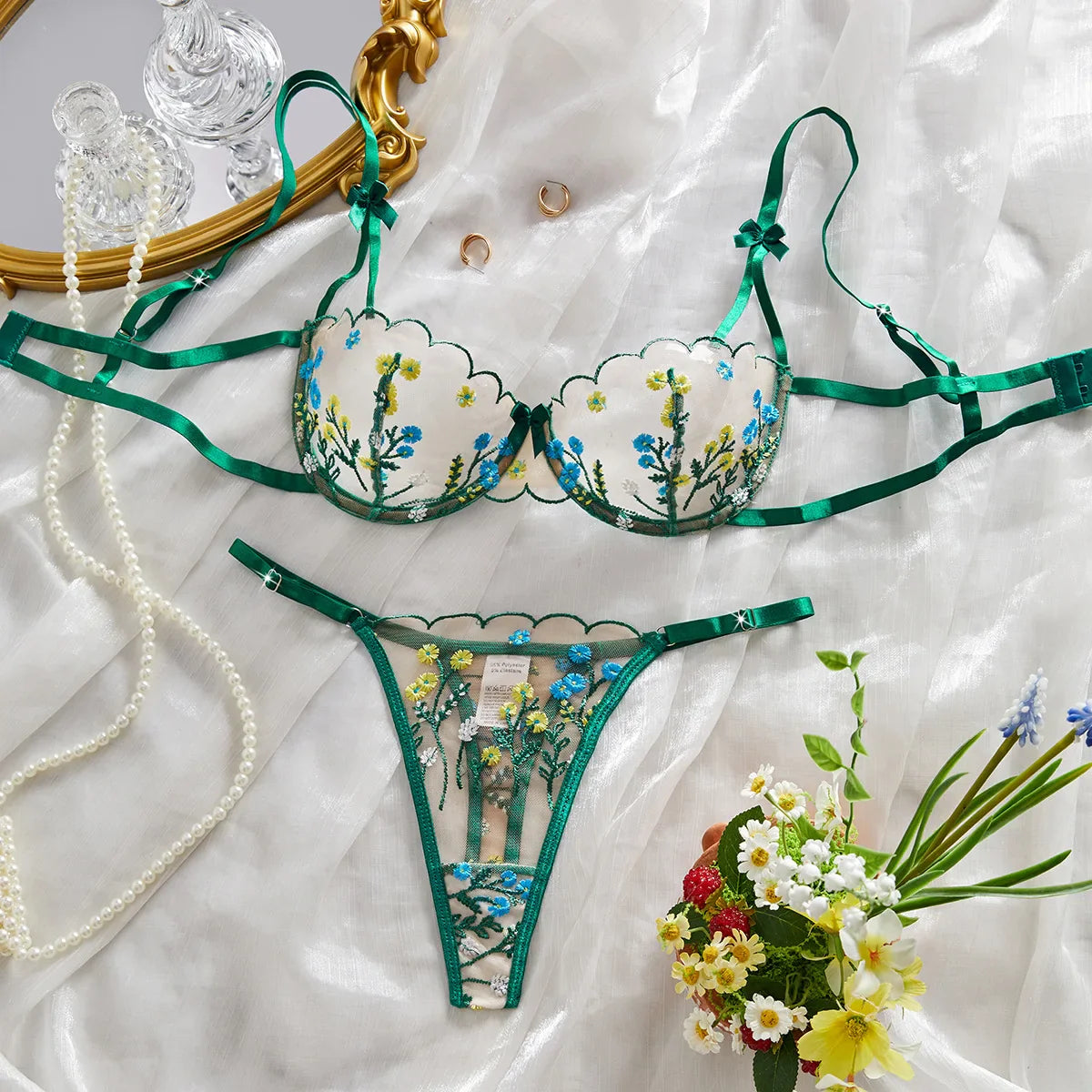 Wildflower Embroidery Lingerie Set
