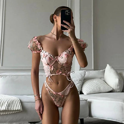 Butterfly Whimsy Embroidered Lingerie Set