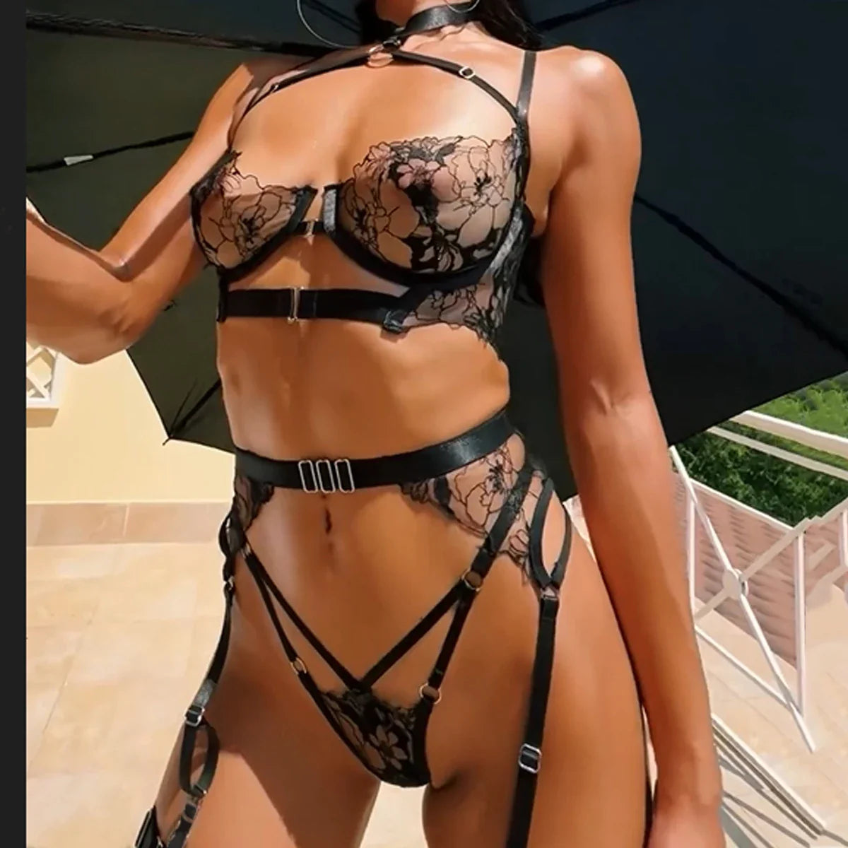 Seraphelle - Luxe Kanten Lingerieset Met Choker & Fijne Straps