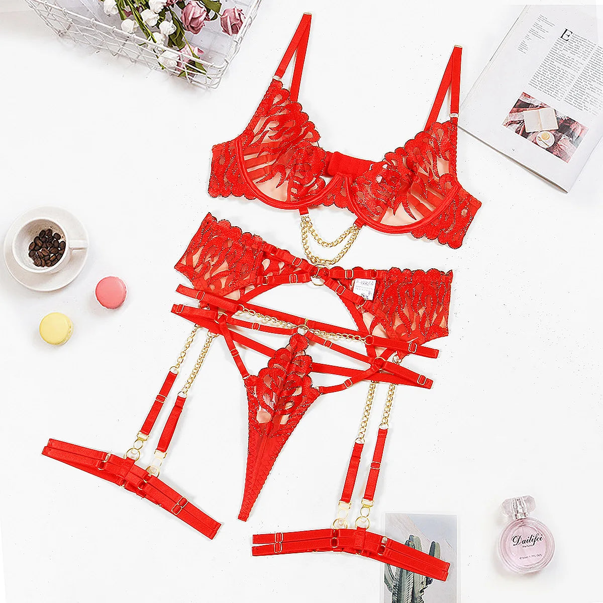 Red Desire Lace Lingerie Set
