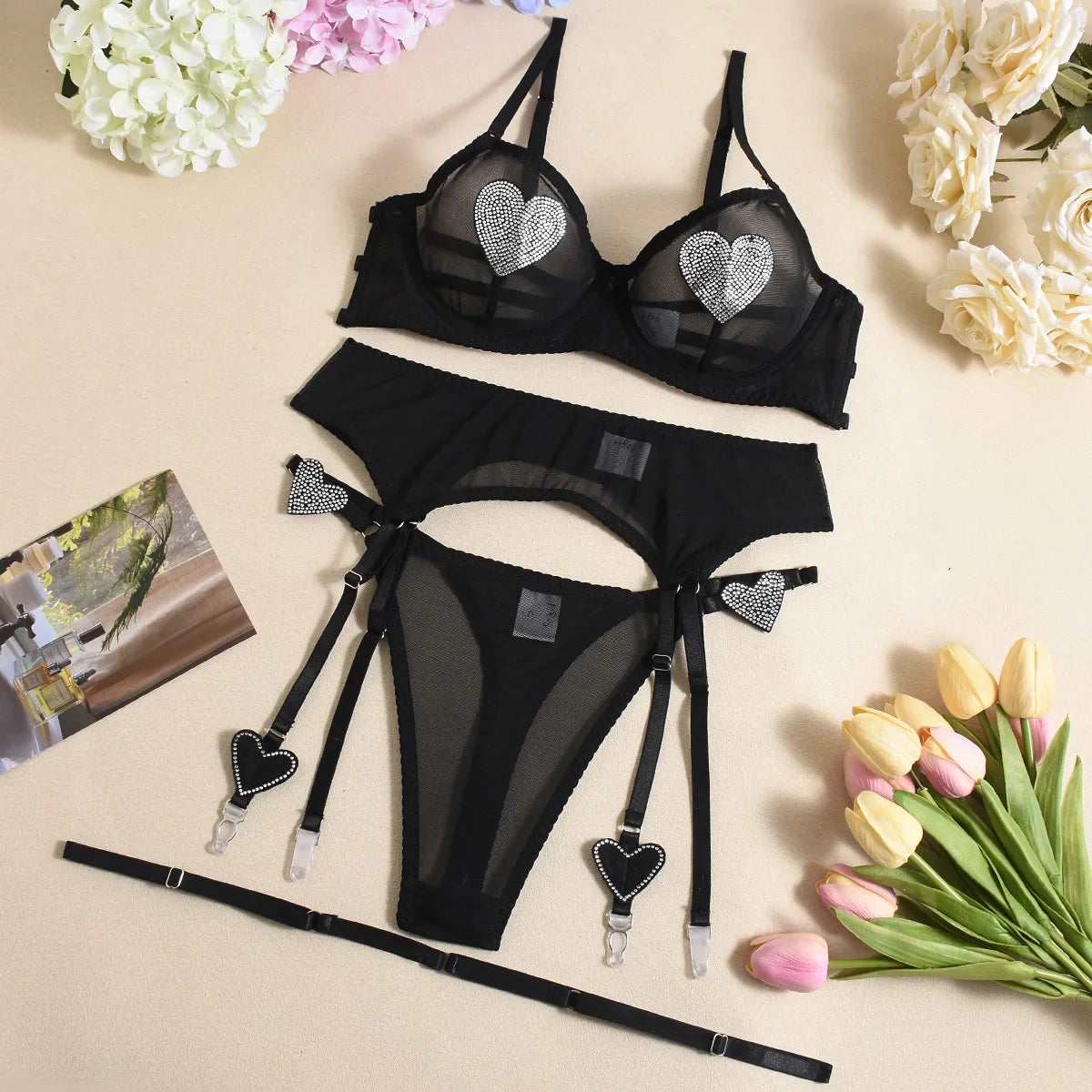 Crystal Heart Lingerie Set