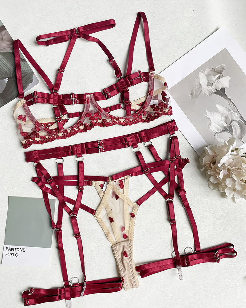 Hollow Out Strappy Lingerie 5 - Piece Set