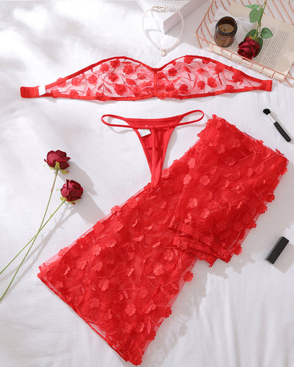 Mesh Floral Appliques Tube Top Set